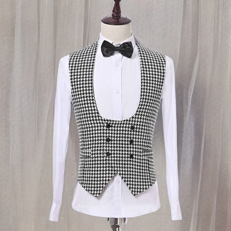 Houndstooth Vest with Double Breasted for Gentleman Suit Single one Piece Casual Man Waistcoat Fashion Costume