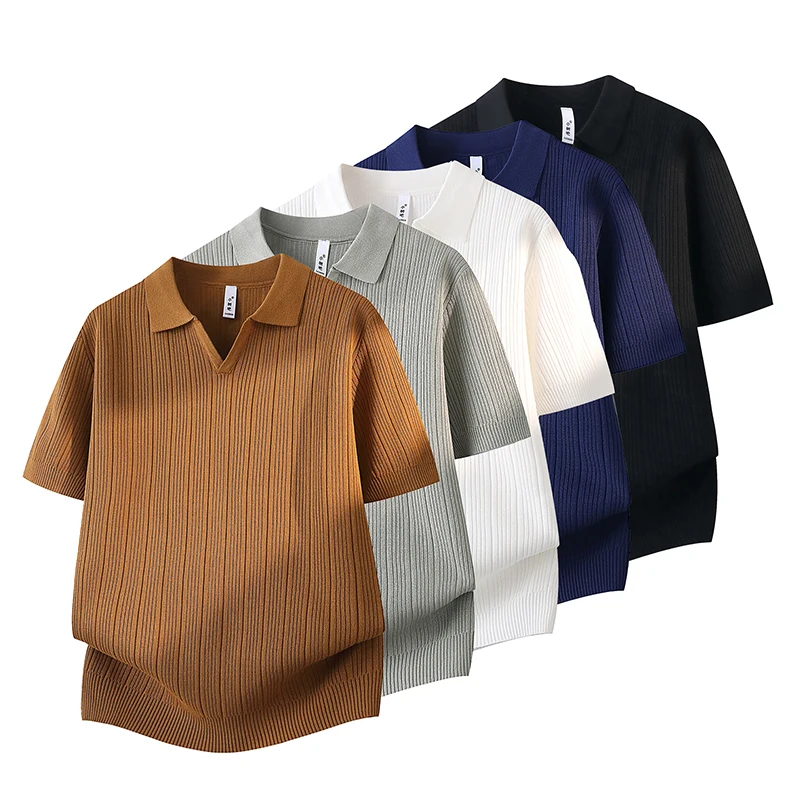 

New Summer Striped Lapel Men's Knit Shirt Light Luxury Casual American-Style Y2K T-Shirt Comfort Fashion Outdoor-Homewear Tops