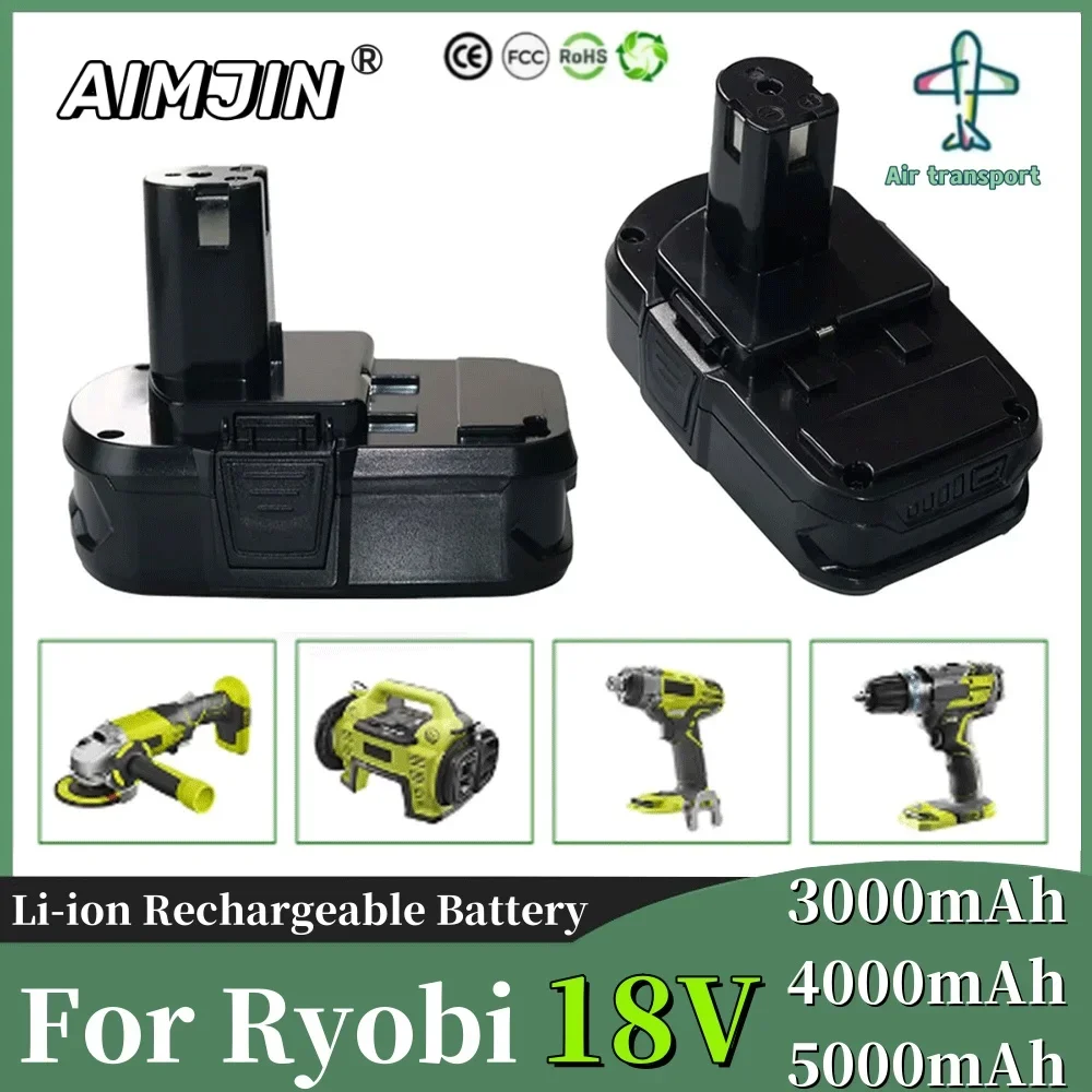 

18V 3.0/4.0/5.0Ah For Ryobi RB18L50 Lithium-ion Replacement Battery for Ryobi RB18L25 RB18L15 P108 P102 P103 with LED+18V Charge