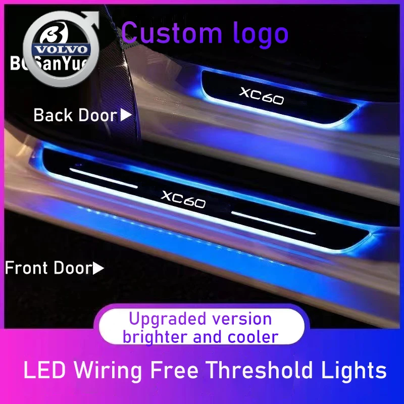 

For Volvo Car Welcome Door Sill Light For Volvo XC60 Projector Lamp USB Power Moving LED Anti-scratch Car Door Pedal Protective