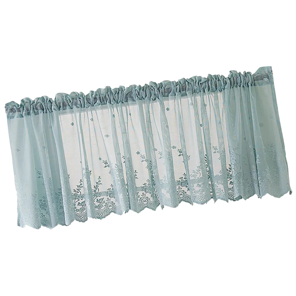 Modern Short Curtain Valance Sheer Embroidered Lace Window Tiers Shade for Small Kitchen or Cafe Window
