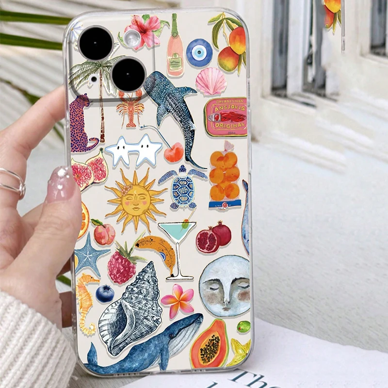 Beach Illustration Paint Transparent Phone Case For Honor 300 Ultra 200 Pro Magic 7 6 5 4 Lite X9A X8A X7A X6A X5A X9B X8C Cover