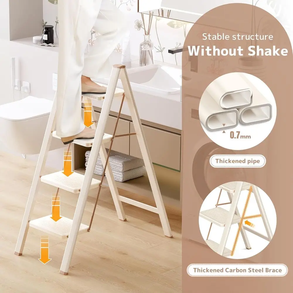 4 Step Ladder Folding Step Stool with Wide Anti-Slip Pedal, 330LBS Capacity, Lightweight Portable Stepladder for Home and Kitche