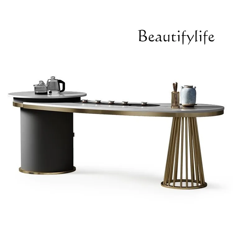 

Light luxury rock slab tea table designer high-end tea table modern simple office tea table and chair combination