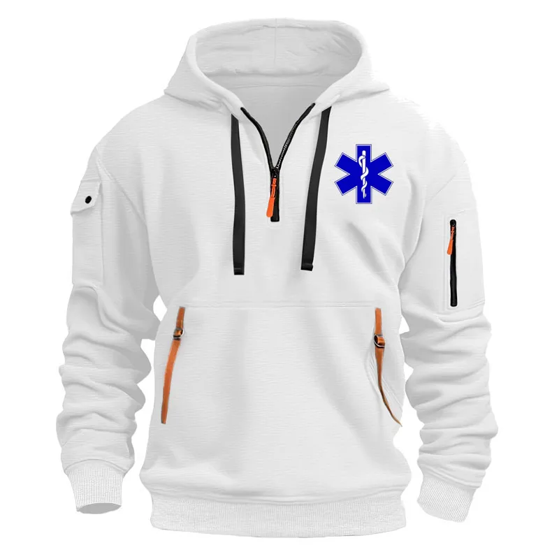 Brand new oversized hoodie emt Emergency ambulance print trend men's high-quality European size men's half zip sweatshirt top