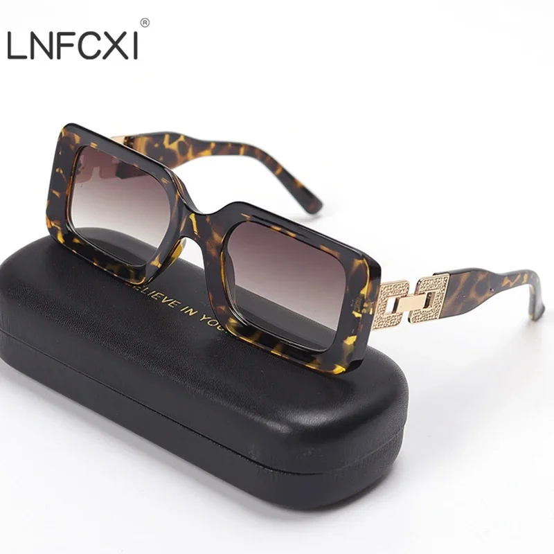 LNFCXI Retro Square Female Sunglasses Women Luxury Brand Designer Trend Pink Diamond Connecting Frame Legs Sun Glasses Men