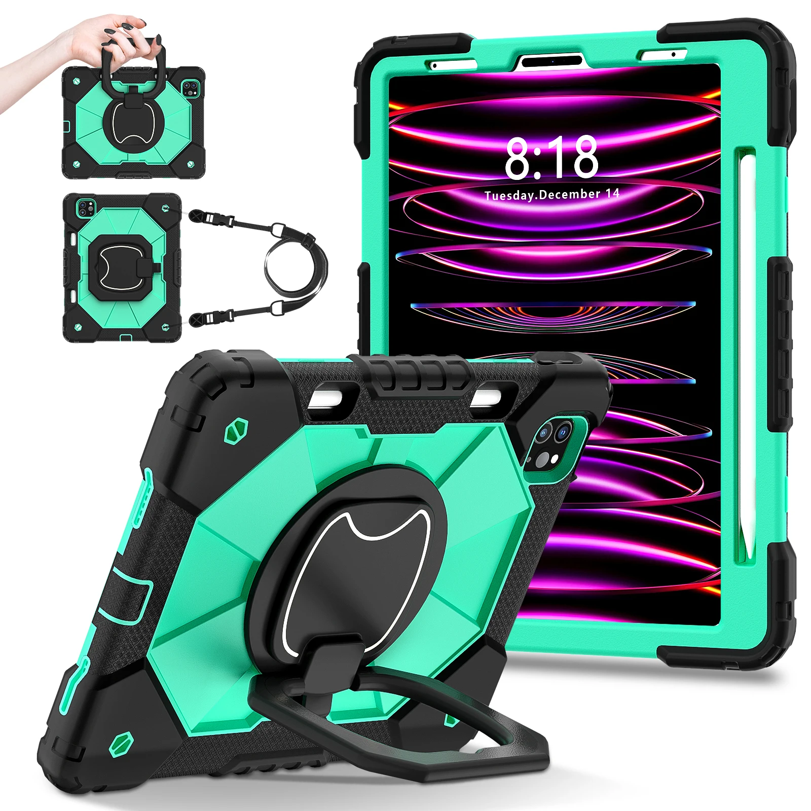 

Hand Grip Stand Case For iPad Air 5 4 10.9 Pro 11 2018 2020 2021 2022 360 Rotating Cover Shockproof With Shoulder Strap Pen Slot