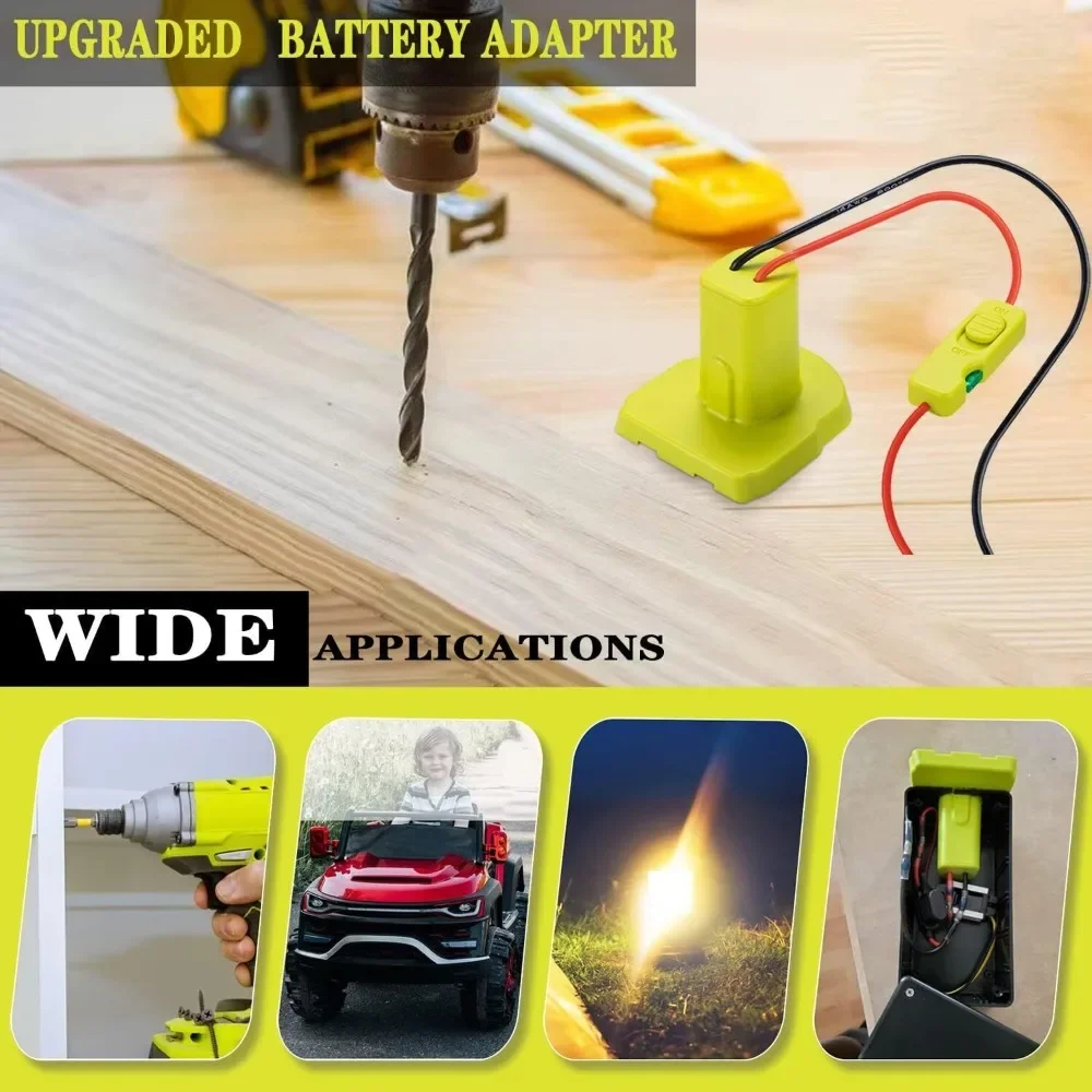 Battery Adapter for Ryobi 18V  Battery Adapter with Switch Tool Battery Converter Kit 14 Gauge with Fuses & Wire Terminals