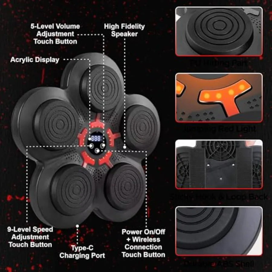 Music Boxing Machine Bluetooth Wall Punching Pad with LED Fun Training Equipment for Adults Home Boxing Wall Punching Pad with