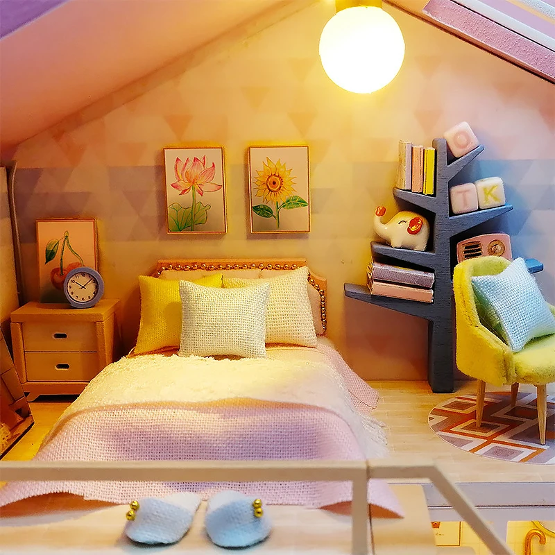 DIY Mini Dollhouse Wooden Small House 3D Puzzle Assemble Building Model Home Bedroom Decoration With Furniture Doll House Gifts
