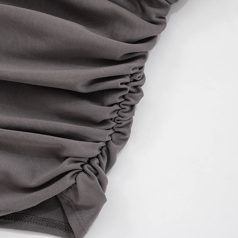 CUTENOVA المرأة الجديدة الصيف الخريف بلون عالية الرقبة التجاعيد غير المتكافئة جانب واحد يتعرض الخصر عادية تانك تي شيرت