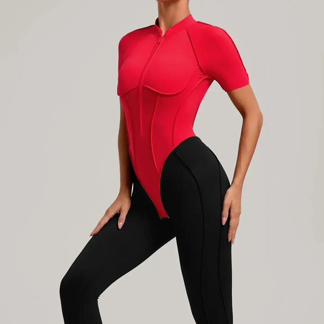 Ningyu New Stand up collar and Beautiful back Fitness Jumpsuit Women with Contrasting color Splicing Jumpsuit Running Sportswear