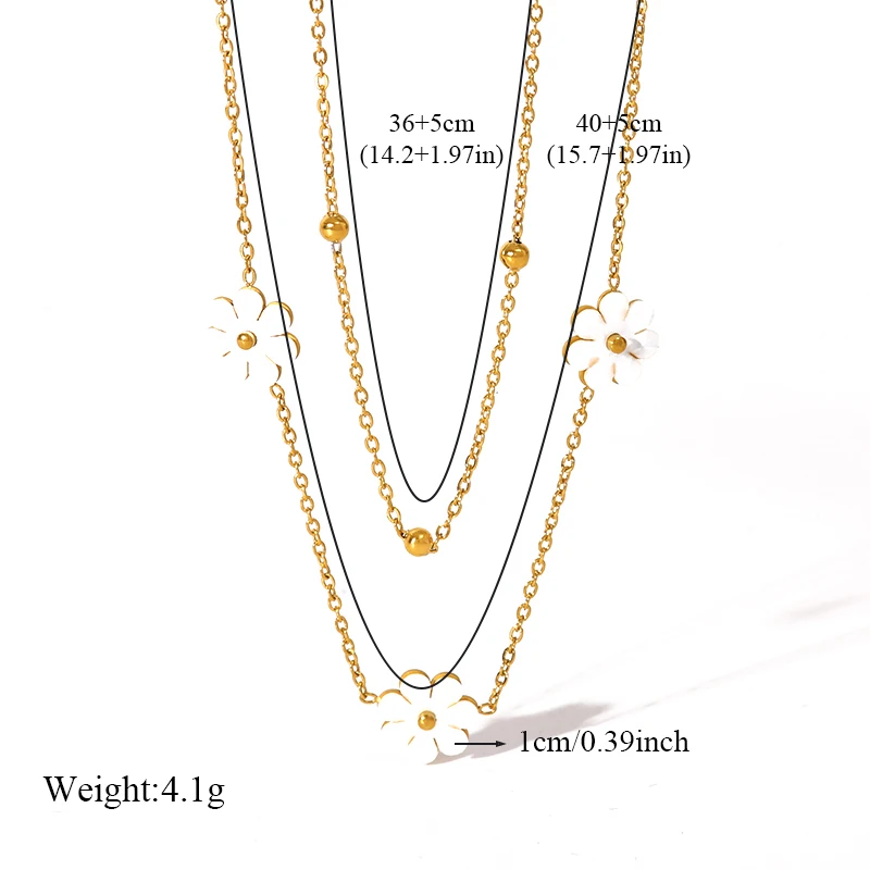 GANEMLY 316L Stainless Steel Cute White Flowers Necklace Earrings Bracelet Set For Women Fashion Waterproof Jewelry Set Gift