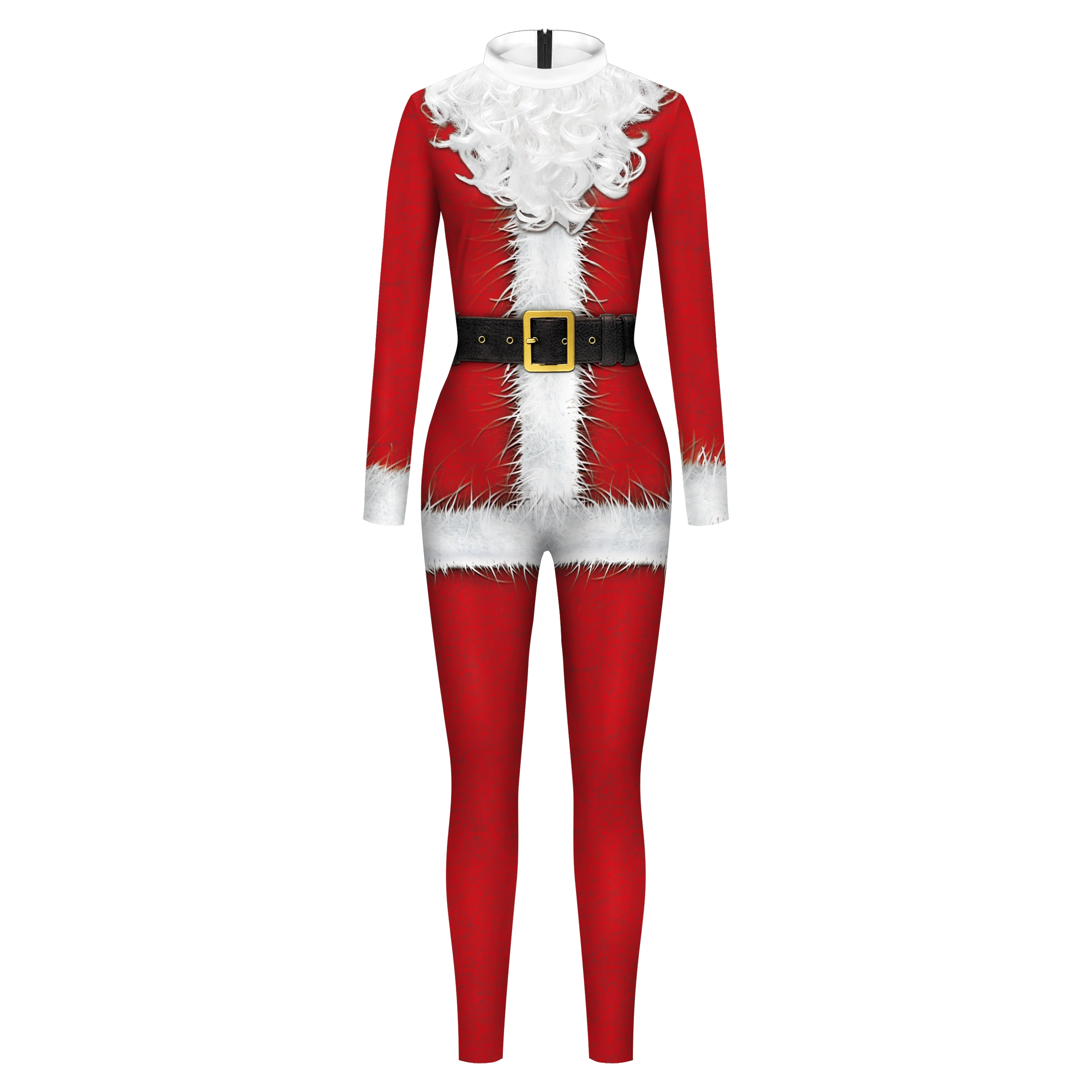 Zawaland Tiệc Giáng Sinh Dài Tay Trang Phục Hóa Trang Unisex Skinny Liền Quần Santa 3D In Hình Catsuit Zentai Phù Hợp Với Bodysuits