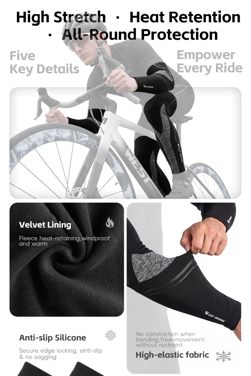 WEST BIKING Fahrrad-Beinwärmer und Armstulpen-Set, Fleece-Thermo-Winter-Fahrrad-Beinkompressionsabdeckungen, Rutschfeste MTB-Rennrad-Ausrüstung – Detail 11