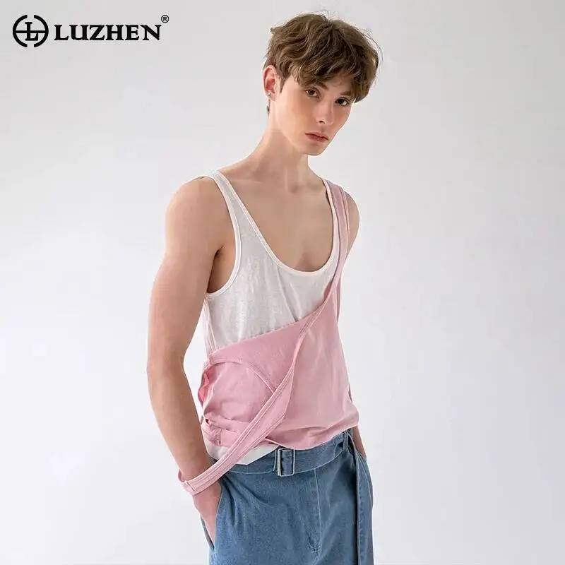 LUZHEN T-shirts 2026 Summer New Double Layer Design Sleeveless Two-piece Clothes Men's Handsome Casual Fashion Tank Tops JY7576
