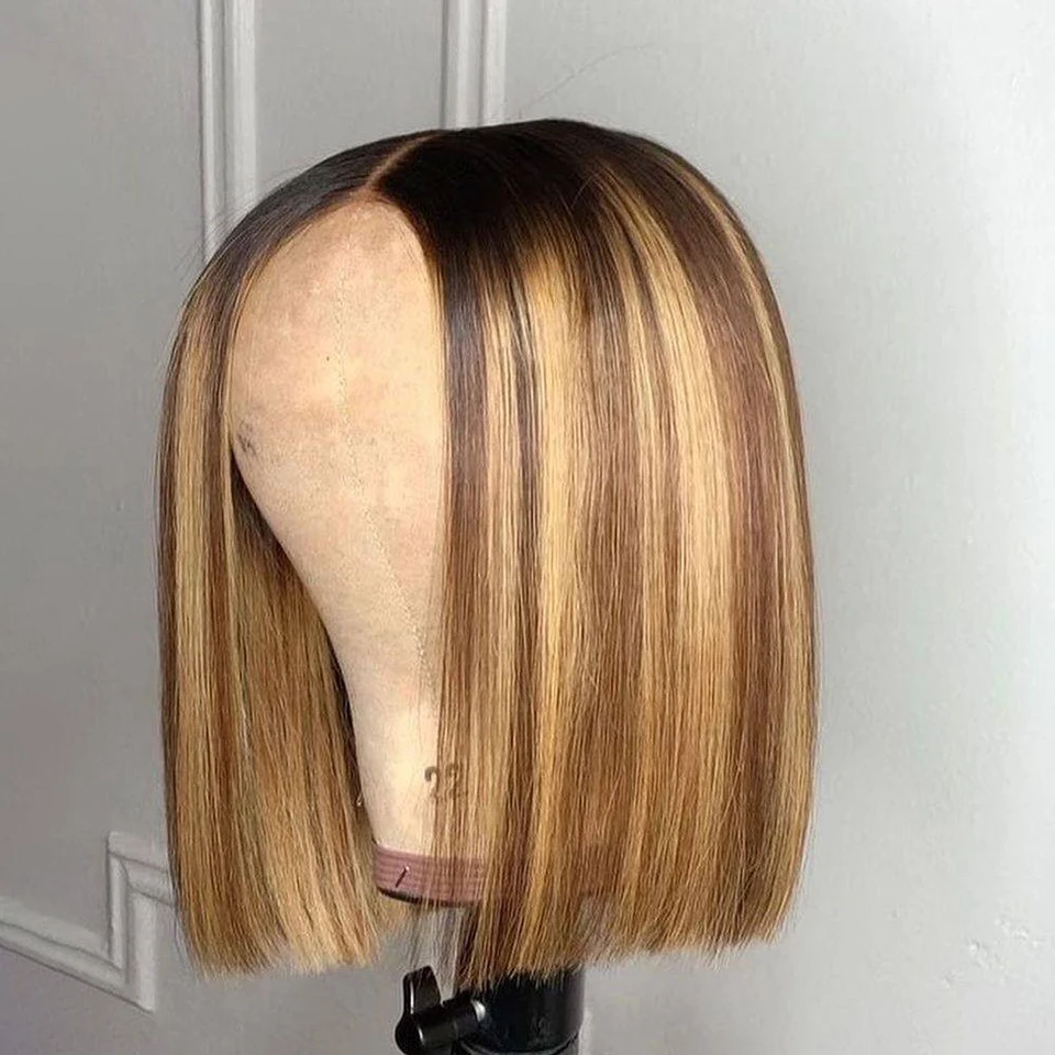 Peluca de cabello humano liso con encaje frontal para mujer, cabello sin pegamento, listo para usar, Bob Perruque, Cheveux Humain