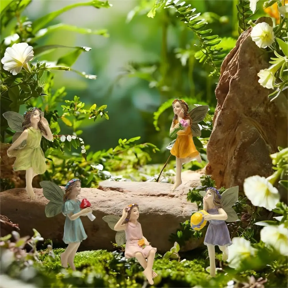 5 Pcs Miniatures Fairy Figurines Garden Accessories Resin Lawn Ornaments for Outdoor Yard Home Pot Plants Decoration