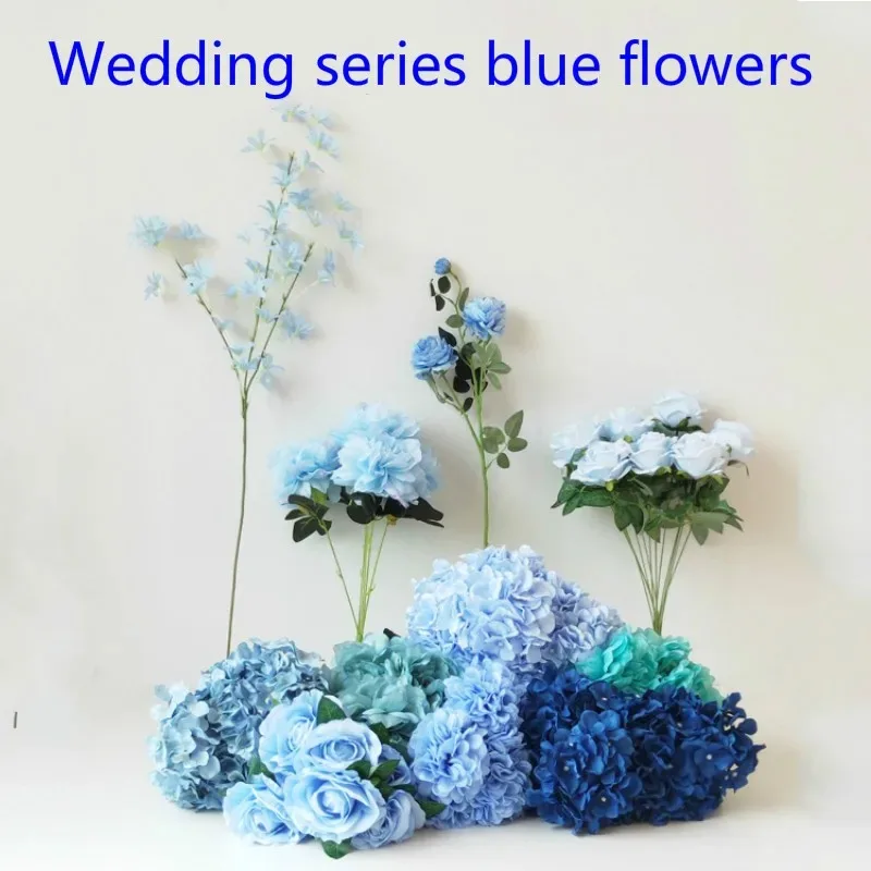 Blue Artificial Silk Peony Rose Flowers Hydrangea Wedding Office Valentine's Day Party Home DIY Wedding Guide Decoration Flowers