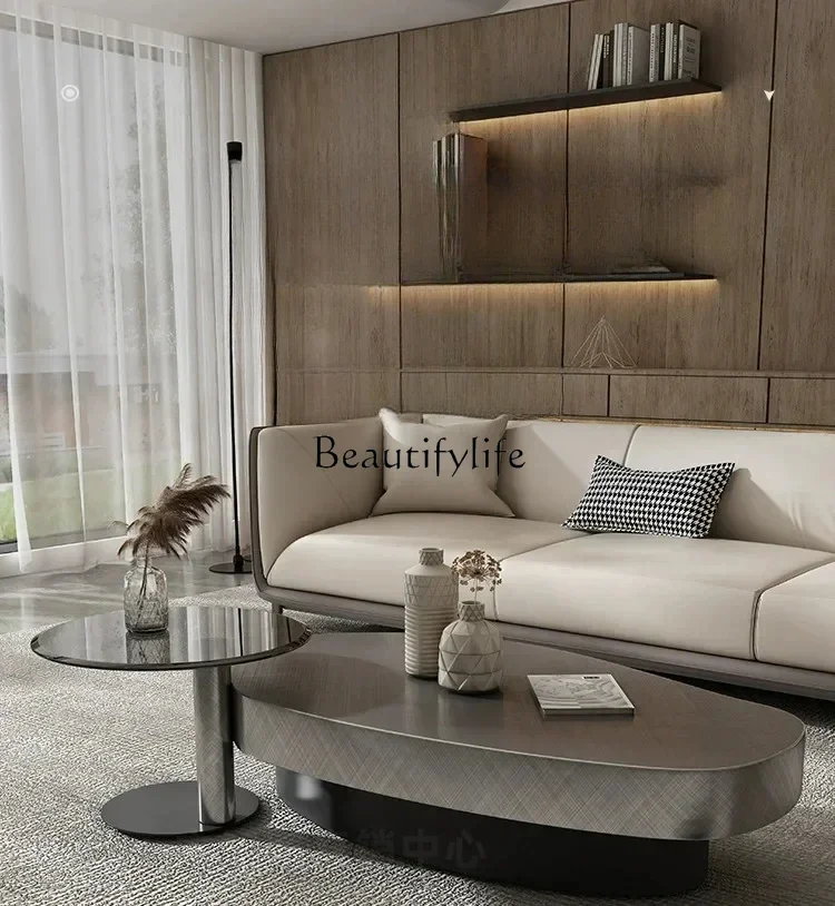 

Whole house furniture Oval Coffee Table Living Room Home Modern Creative Designer Stainless Steel Tea Table Minimalist Style