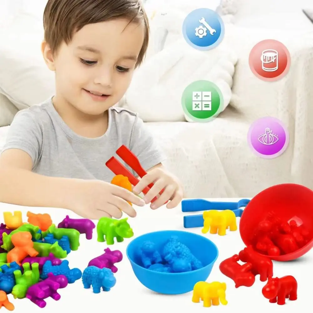 Plastic Sorting Game Animal Puzzle with Rainbow Bowls Counting Dinosaur Color Matching Game Portable Early Educational