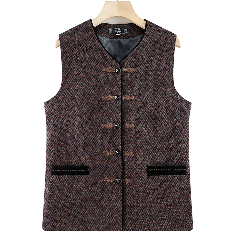 V-Ne Svel Vest Outerwear for ly Women ort Loose Fit Regular Thin Single-Breasted Button Retro Pattern