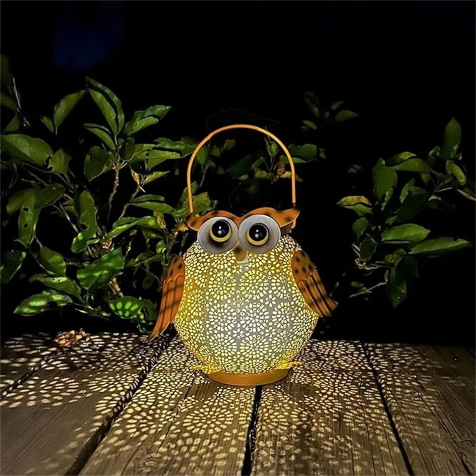 Waterproof metal decorative solar light outdoor courtyard dining table path owl pattern hanging solar light courtyard light