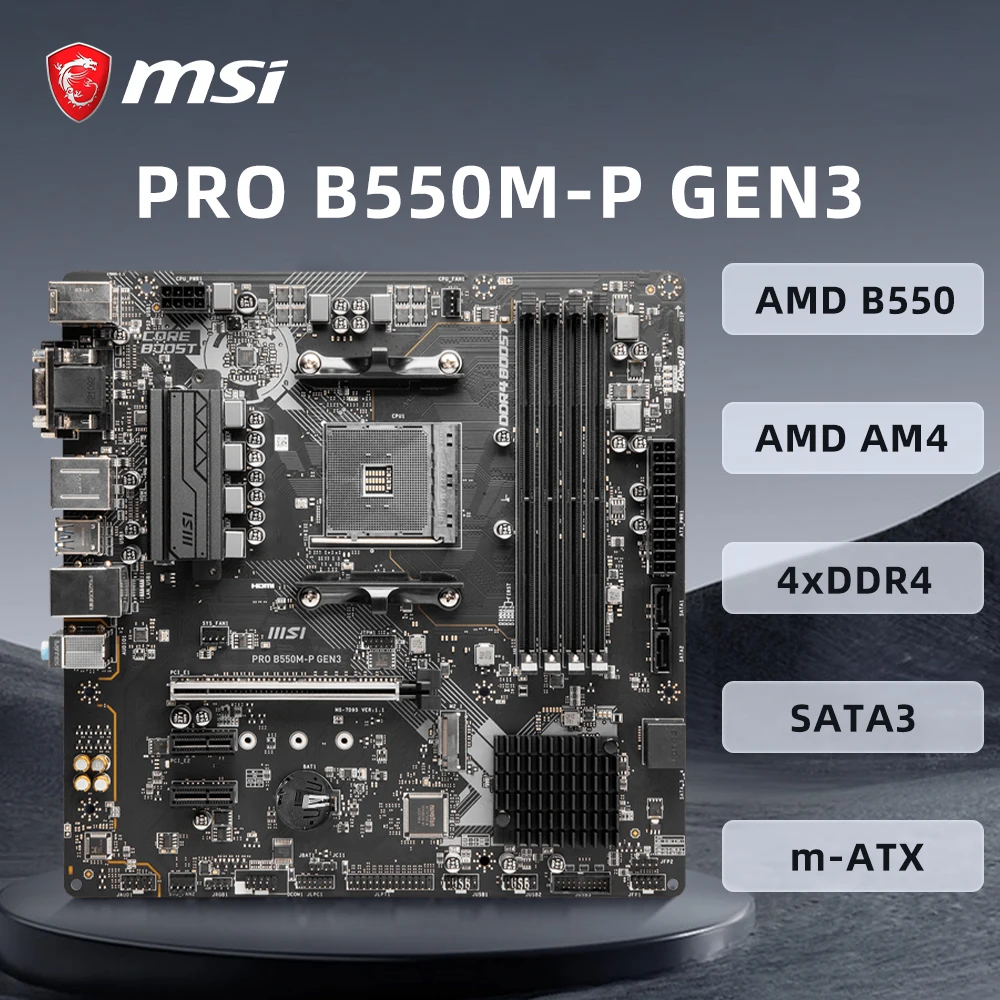 

Материнская плата MSI PRO B550M-P GEN3, процессор AM4 с поддержкой Ryzen 9 5950X 5900X Ryzen 7 5700X3D 5800X3D, чипсет AMD B550 DDR4 Micro-ATX