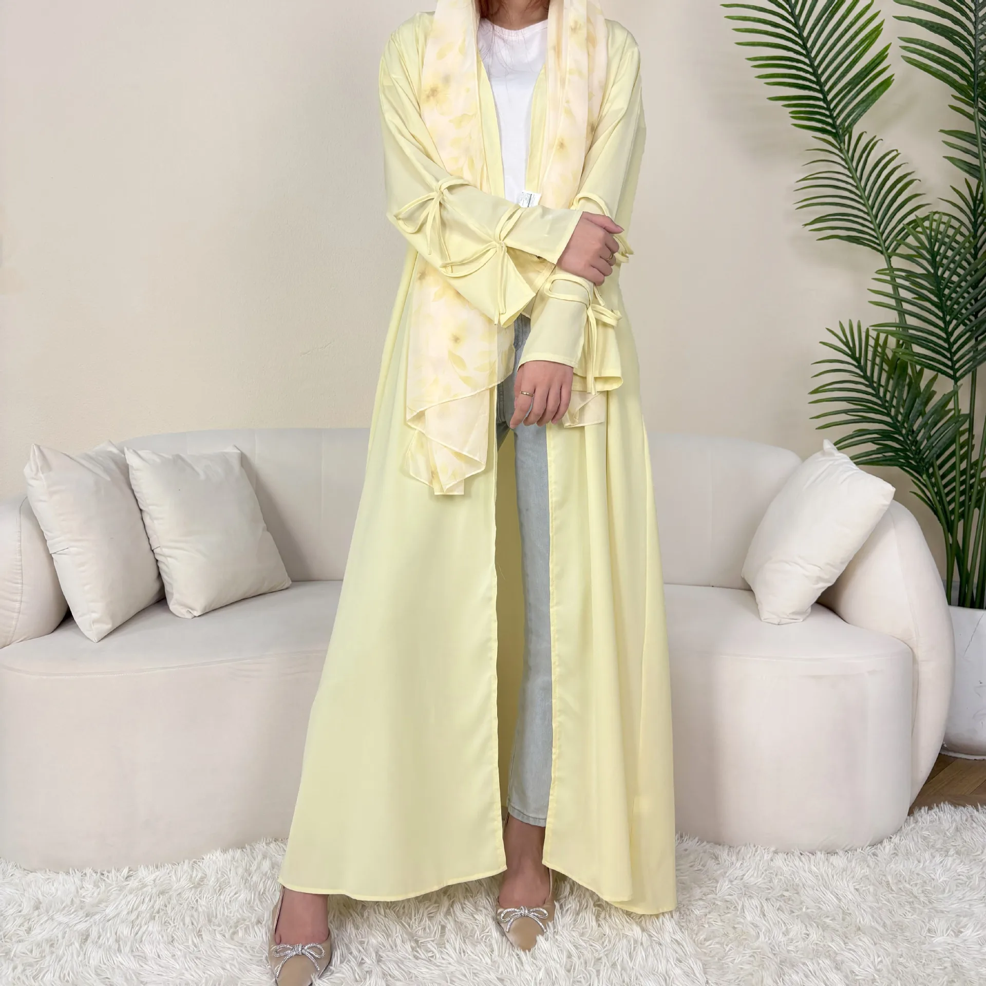 Eid Abayas for Women Muslim Dress Bow Cardigan Jalabiya Ramadan Dubai Kebaya Caftan Marocain Femme Robe Kimono Kaftan Vestidos