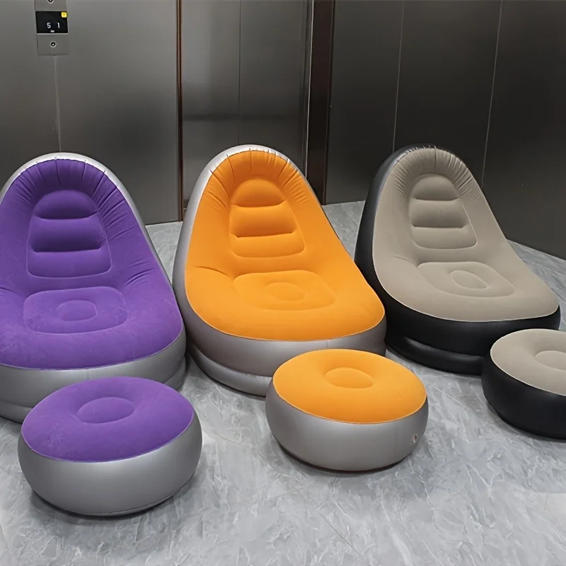 Top Quality Inflatable Lazy Sofa Chair PVC Flocking Foldable Slip-On Lunch Lounge Chair Set for Outdoor Comfort
