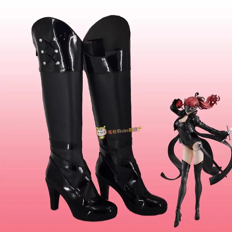 

JP Games P5 Kasumi Yoshizawa VIOLET Cosplay Shoes Handmade Leather Black Costume Boots