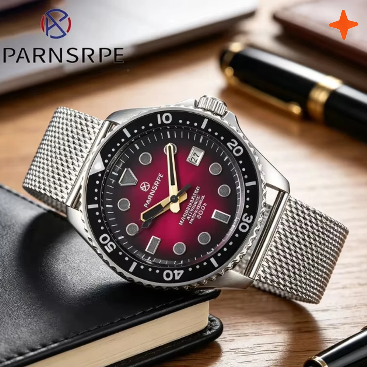 PARNSRPE SK007 Series Men's Watch NH35 Automatic Movement Gradient Dial Calendar Window Diver Automatic Mechanical Watch
