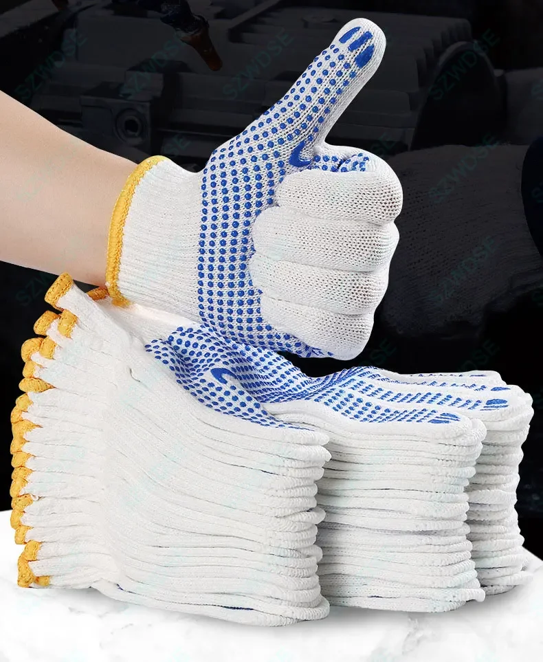 12 paar werkhandschoenen met antisliphandgreep, PVC-stippen veiligheidskatoenbescherming, voor schilder, monteur industriële constructie