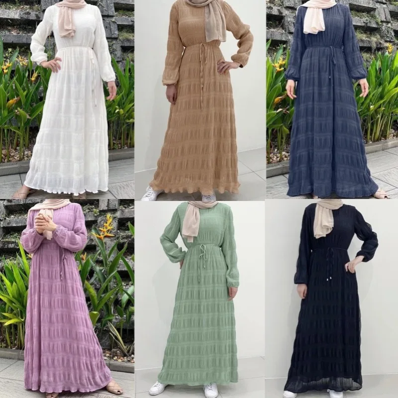 

Women Dress Middle Eastern Malay Fashion Sweet Chiffon Pleated Robe Vestidos Largos Moroccan Kaftan Robe Pour Femme Musulmane