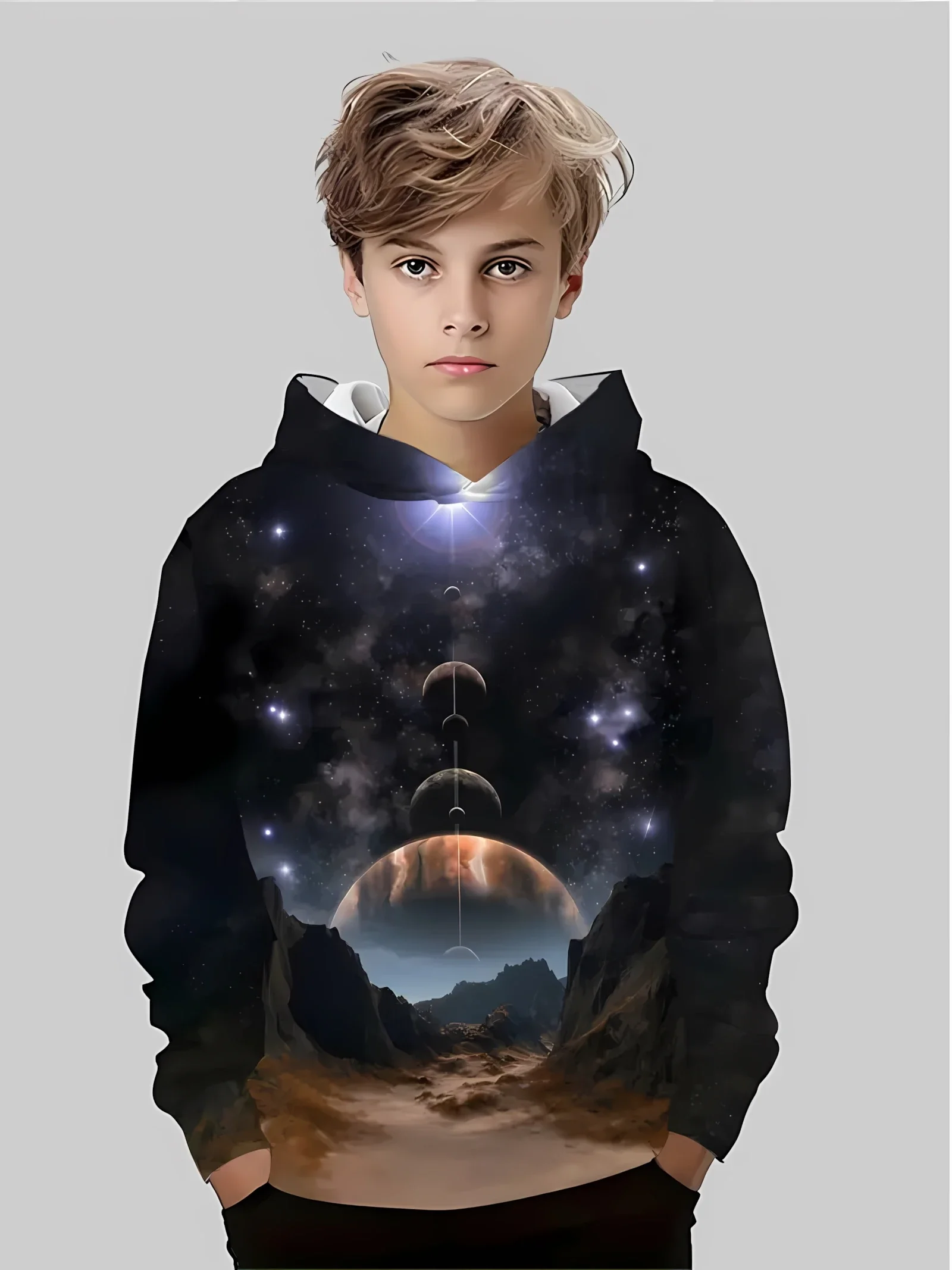 

The 2025 autumn new fashion children's hoodie with 3D galaxy starry sky print casual and comfortable pullover