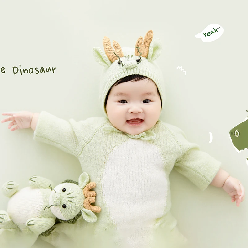 3-4 Maanden Baby Fotografie Kostuum Drakenjaar Thema Creatieve Baby Jumpsuit Zonnebloem Dinosaurus Studio Foto Accessoires