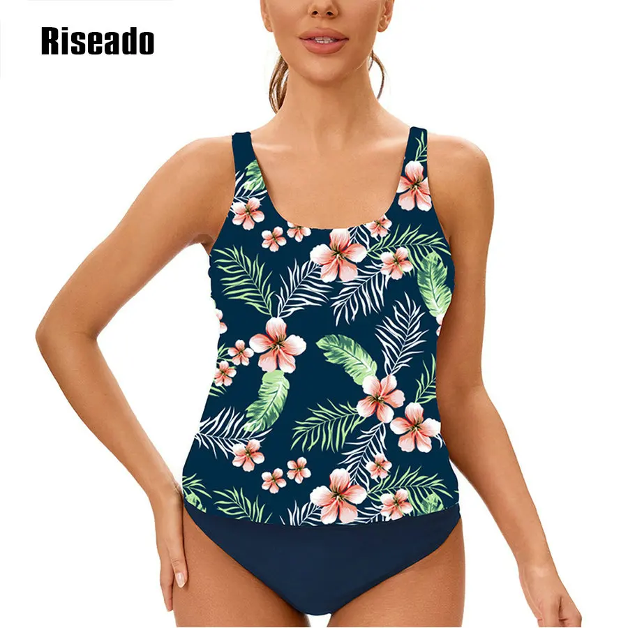 ملابس سباحة تانكيني مكونة من قطعتين للنساء، ملابس سباحة متواضعة للتحكم في البطن، ملابس سباحة فضفاضة ومطبوعة بالزهور