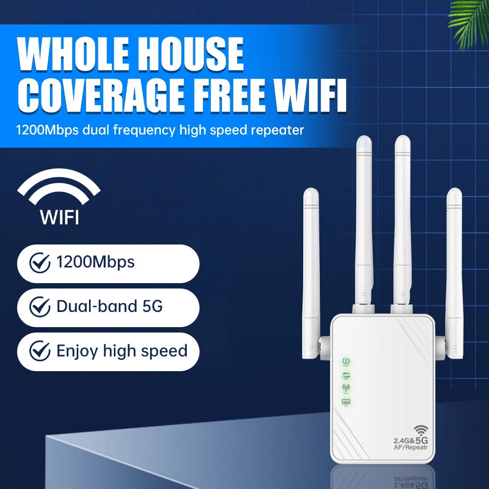 

1200 Мбит/с беспроводной повторитель Wi-Fi 2,4G 5G маршрутизатор сигнала 802.11N беспроводной Wi-Fi удлинитель большого радиуса действия усилитель WIFI
