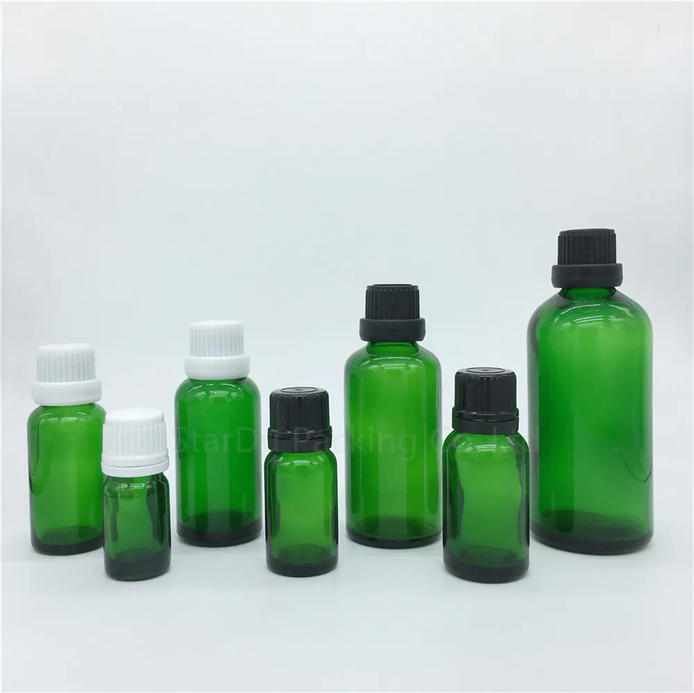 

480PCS 5ml 10ml 15ml 20ml 30ML 50ml 100ml Green Glass Bottle Vials Essential Oil Bottle With Tamper Evident Cap Perfume Bottle