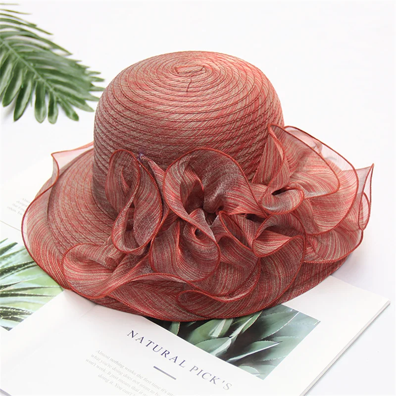 Women\'s Summer Wedding Formal Organza Wide Brim Hat Church Kentucky Derby Fascinator Bridal Tea Party Hat