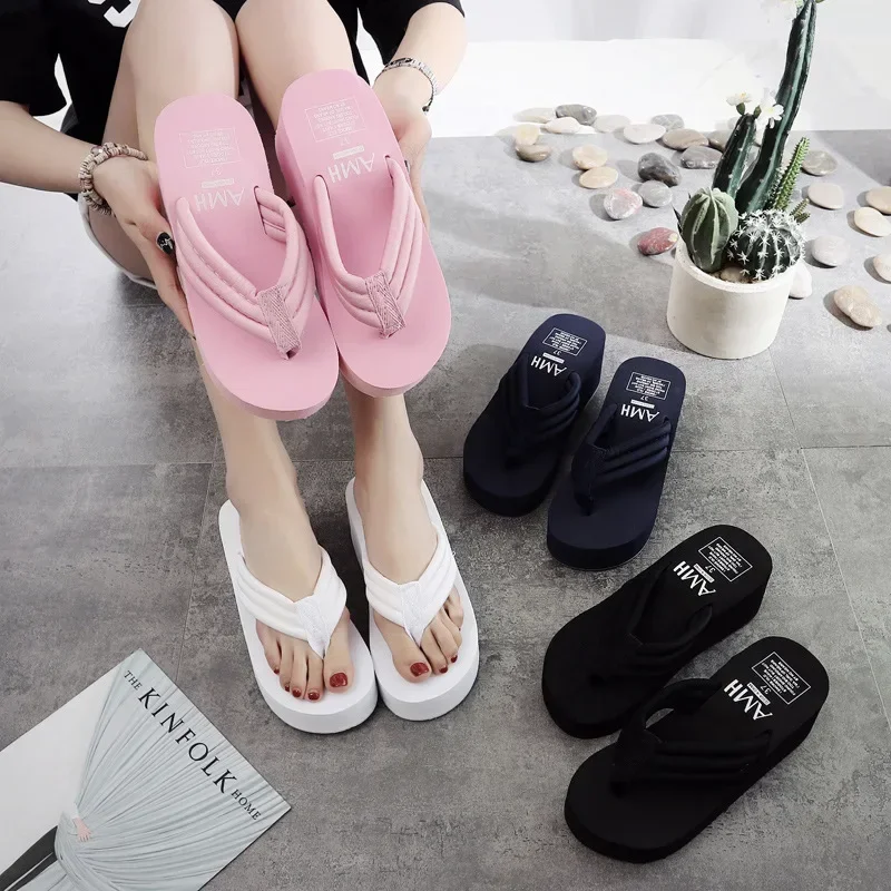 Summer Women Flip Flops Fashion Slope Thick Sand Beach Slippers Candy Color Wedges Platform Indoor Outdoor Slippers Comfortable