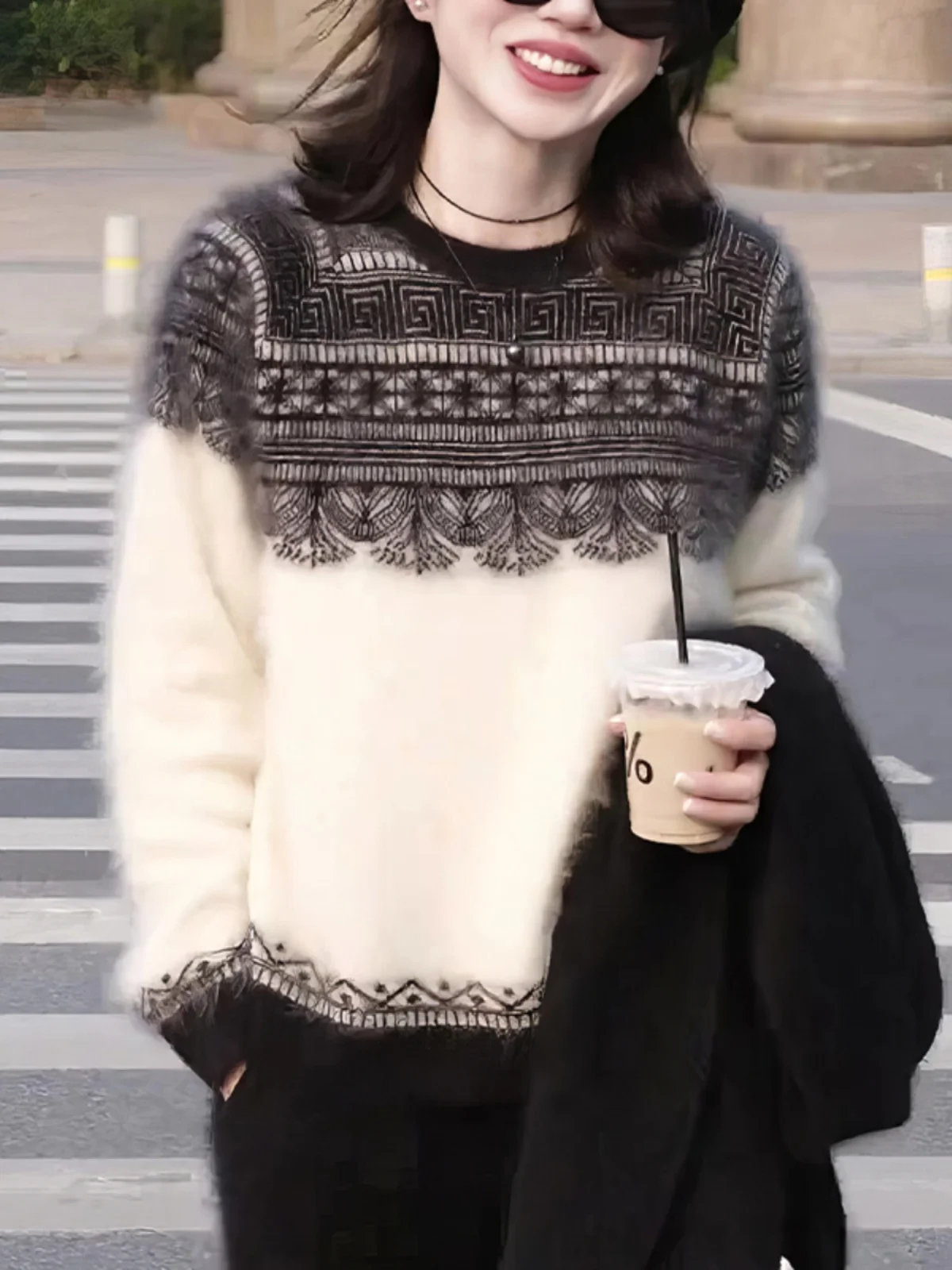 

Вязаный свитер в стиле ретро, женский круглый, мягкий цвет, блузка, модный, осенне-зимний, Новое поступление, шерстяной трикотаж