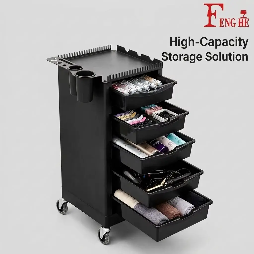 Salon Trolley,Professional 5-Tier Salon Trolley With Hair Extension Holder High Capacity Rolling Beauty Cart Silent Wheels For H
