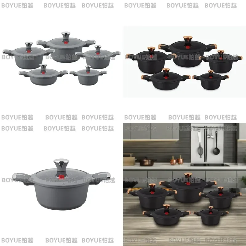 10 Piece Aluminum Granite Cookware Set Non Stick Die Cast Soup Pot With Silicone Lid Kitchen Cooking Pots And Pans