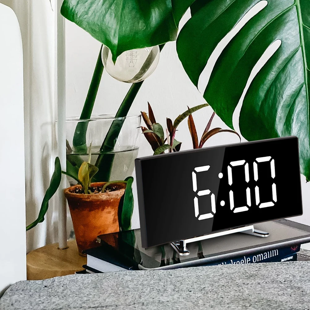 

LED Clock Mirror Digital Alarm Bedside Clock Brightness Adjustable Compact Size Work Sleep Environments Practical