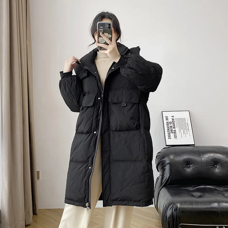 2023 Herfst Winter Capuchon Oversized Donsjack Vrouwen Warme Dikke Witte Eendendons Jas Dames Losse Lange Puffer Parkas Outdears