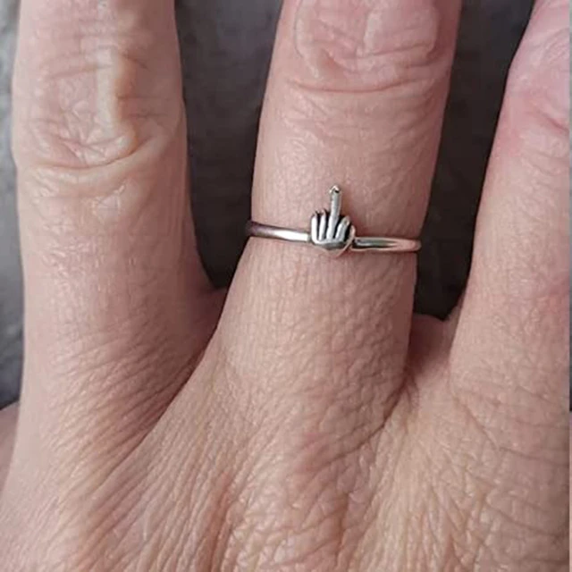 Vintage Funny Middle Finger Rings for Women Men Simple Creative Silver Color Ring Hip Hop Doodle Couple Ring Party Jewelry Gifts AliExpress