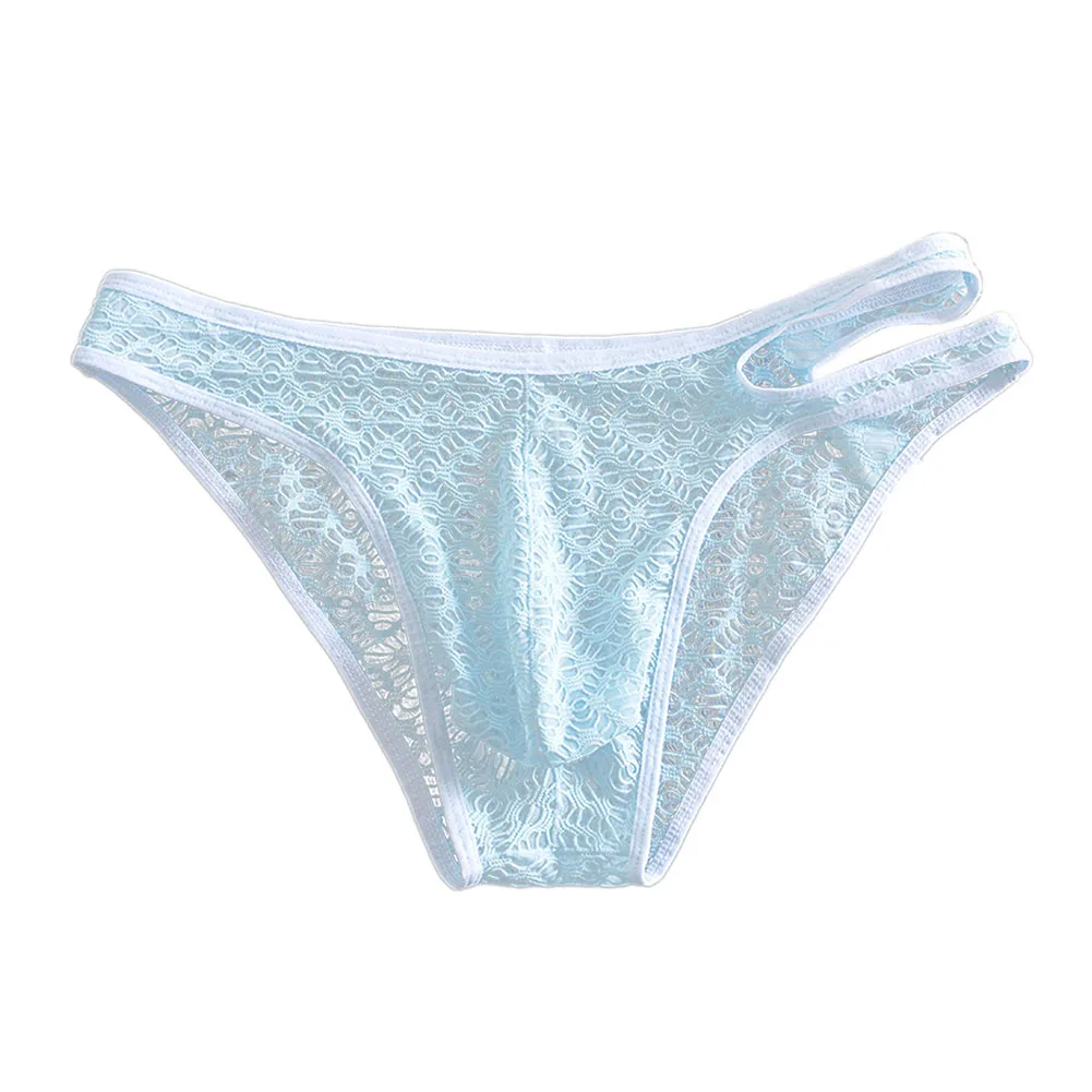 Men Hollow Lace Briefs See Through Mesh Underwear Low Waist Cutout Side Design 3D Pouch Breathable Transparent  Underpants
