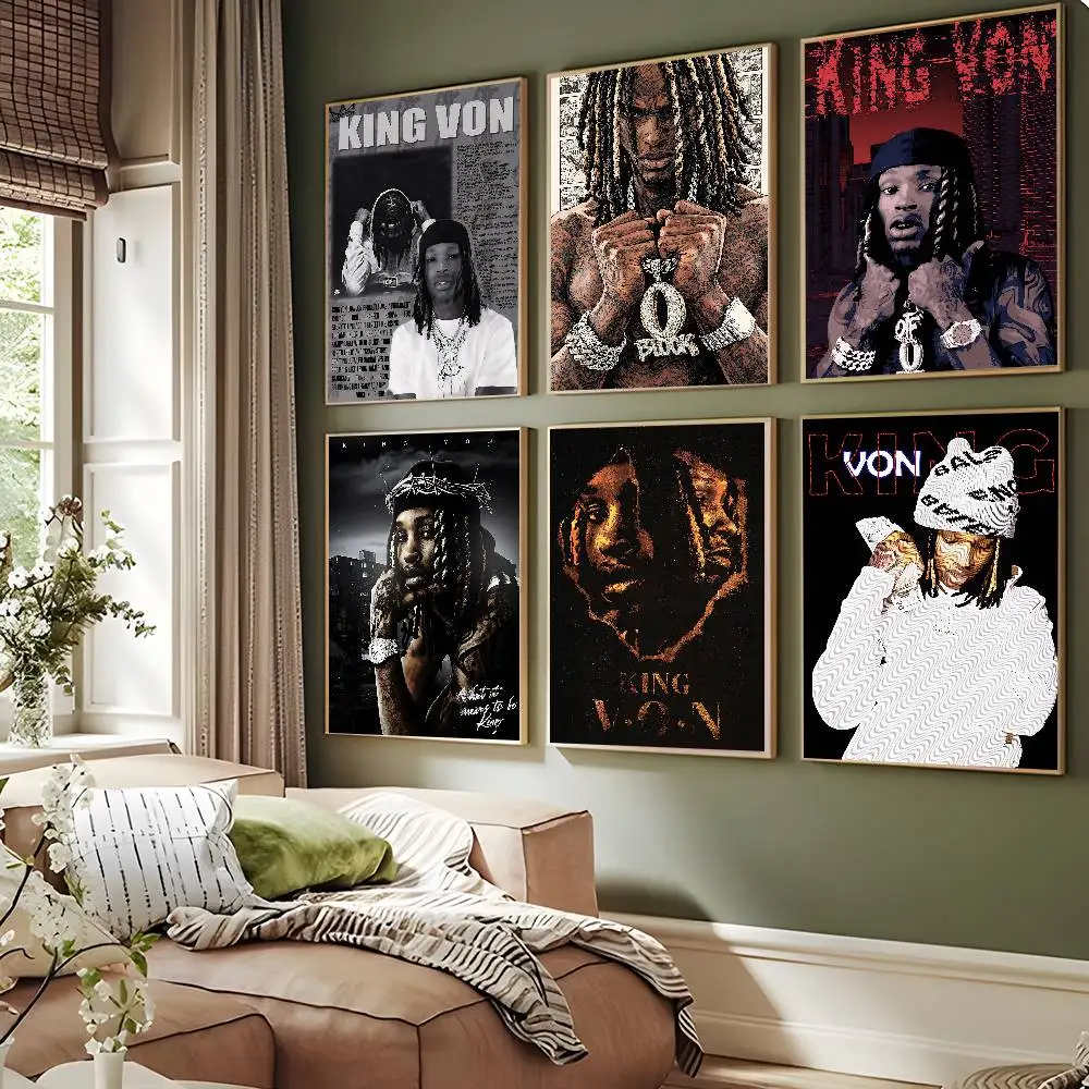 Fashion Rap Singer k_King V_Von Movie Sticky Posters Retro Kraft Paper Sticker DIY Room Bar Cafe Aesthetic Art Wall Painting