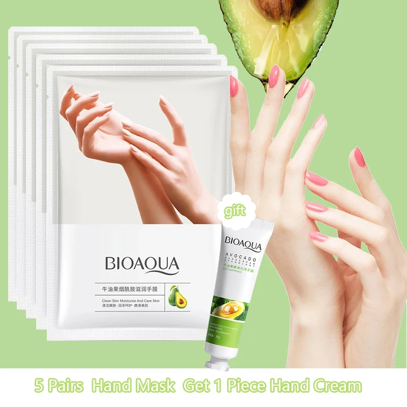 

5Pair Avocado Hand Mask Exfoliating Calluses Repairing Cuticles Hand Mask Dry Skin Aging Sheet Whitening Moisturizing Spa Gloves